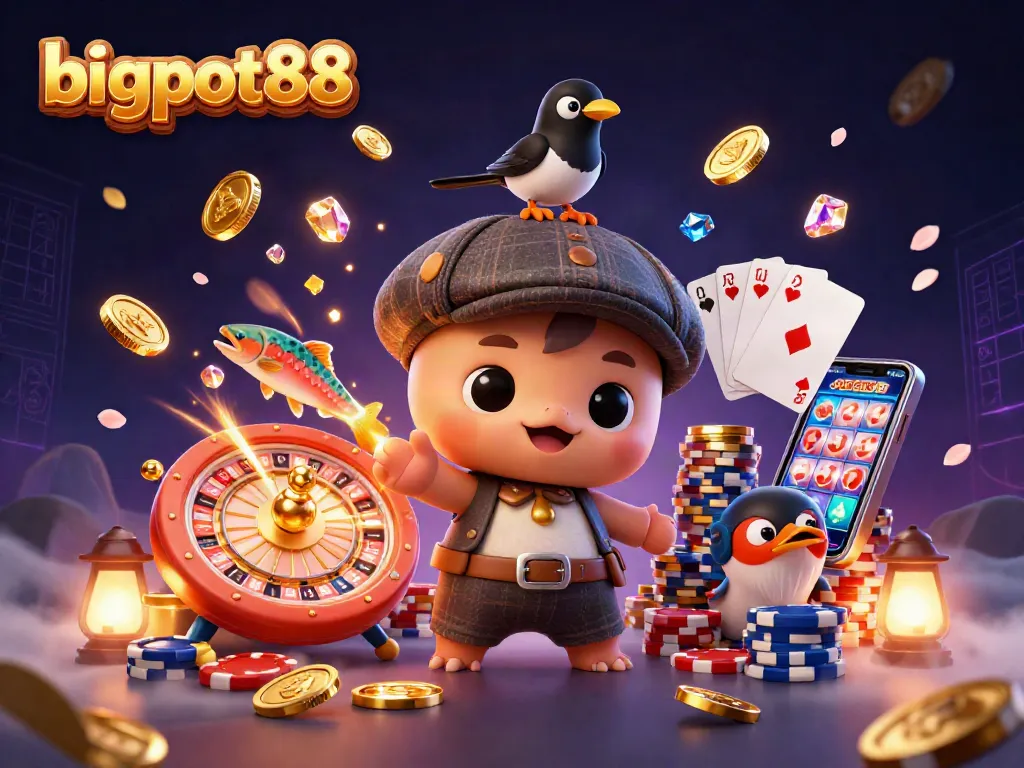 bigpot88 menarik perhatian dengan ilustrasi kasino 3D penuh detail dari karakter lucu dan elemen permainan