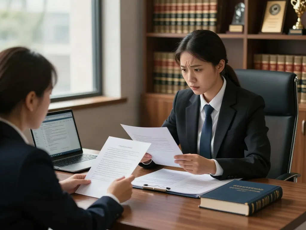 Fraud Lawyer in Dubai discussing case details with a client in a modern office.