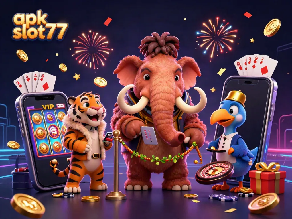 Mainkan apk slot77 dengan bouncer mamut berbulu dan tamu VIP di kasino penuh keseruan