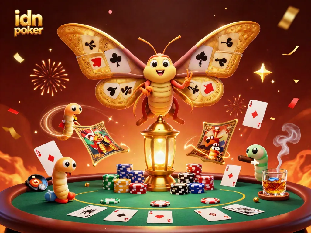 Experience the thrill of idn poker with golden-winged butterflies and vibrant casino elements.